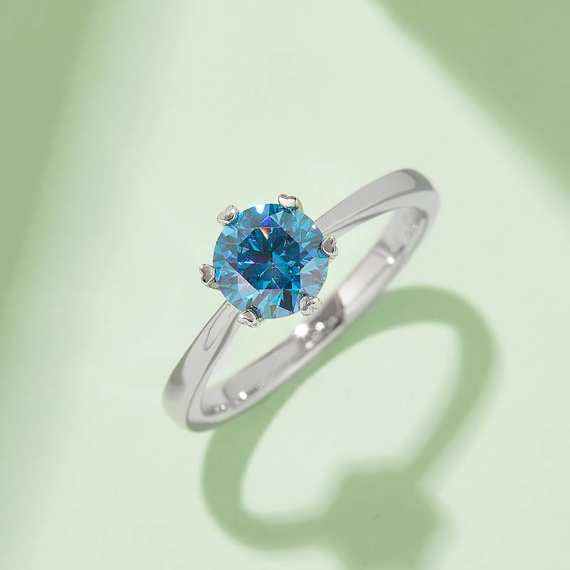 直臂Classic六爪S925银镀白金MoissaniteWomen's Ring1ctD级